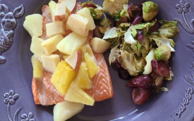 Baked Pineapple-Apple (or Pear) Salmon with Brussels Sprouts